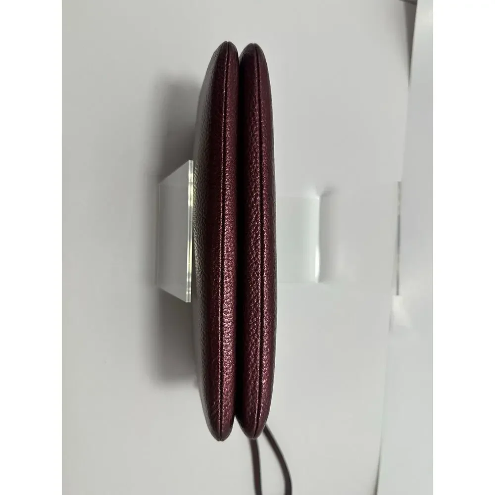 Coach F87587 Double Zip Wristlet Metallic Wine Burgundy Pebbled Leather Gold